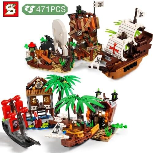 SY BLOCK creation Movie Building Blocks pirate Sailing Ship Skull Adventure Model Bricks Childrens Educational Toys Boy Gifts