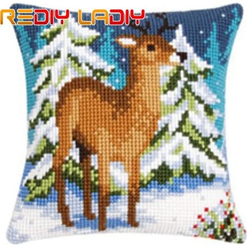 Cross Stitch Cushion Bear Cow Frog Chunky Yarn Cross-Stitch Kits Needlework Pre-Printed Canvas Pillow Home Decor Art & Crafts