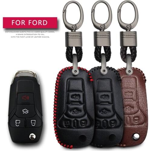 KUKAKEY Car Accessories Key Cover Case For Ford Transit Custom Focus 2 3 MK3 MK1 ST Fiesta Hand-woven Smoky Grey Metal Keyring