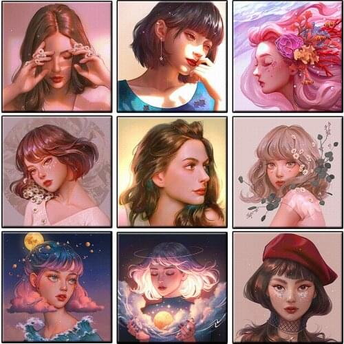 Full Square/Round Abstract Artistic Girl Portrait Diamond Painting Beads Embroidery Pretty Mosaic Picture Home Decor Unique Gift