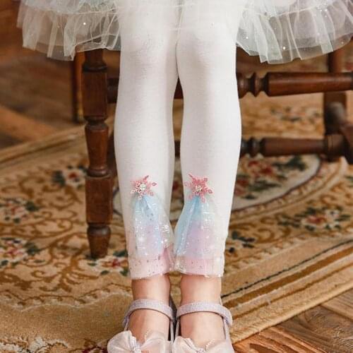 3 - 12 Years Girls Tights Pants With Dot Mesh Flowers Kids Soft Cotton Leggings Kids Elastic Waist Trousers Children Clothes