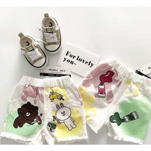Tonytaobaby Summer New Boys and Girls Childrens Cartoon White Denim Soft and Comfortable Pants