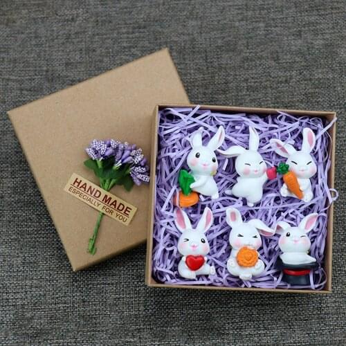 Little Cute Bunny Doll Rabbits Box Desktop Crafts Home Office Decoration White Rabbit Figurine Decor Easter Toys