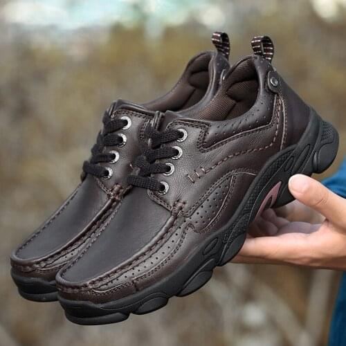 Casual Shoes Cow Leather Men Hiking Shoes for Men Comfortable Handmade Mens Leather Flats Slip on Moccasins Big Size 48