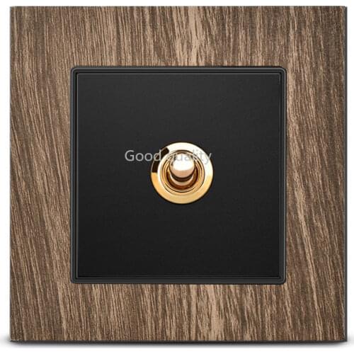 Home Improvement Type 86 Wall Lamp Switch 1-4 Gang 2 Way Retro Wood Grain Color Panel Brass Lever Toggle Switch