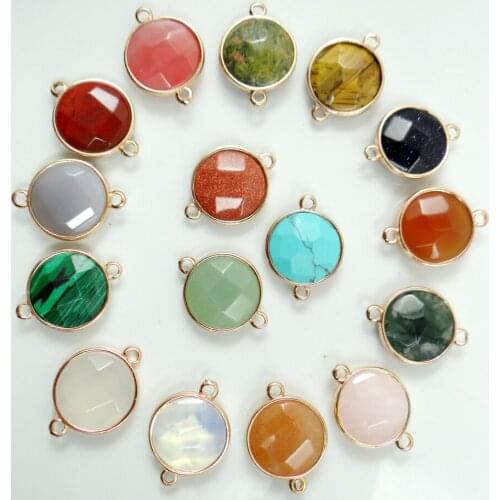 Natural 18*18mm crystal quartz Unakite stone mix pendants Connector Bracelet Necklace Connector DIY Fashion Jewelry Making 16pcs