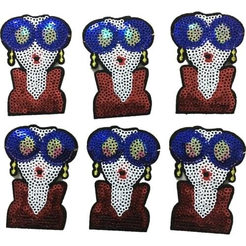 2018 New Fashion Girl Sequined Patches for Clothing Bags Small Sequins Lady Iron on Embroidery Appliques Patch DIY 6 Pieces/lot