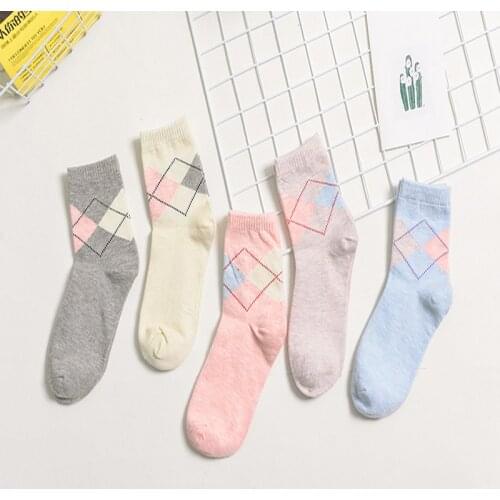New Fashion 80% Cotton 5Pcs/Set Multi-colors Crew Socks Striped & Lingge Socks Women Cute Sweet Colors For Lady & Girl