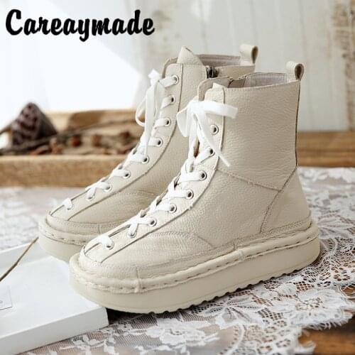 Careaymade-Literary style autumn new lace up womens boots handsome boots college style thick bottom muffin round head boots
