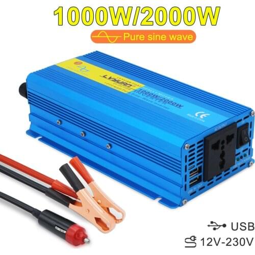 Car DC 12V to 110V/220V/230V 2000W Peak Portable Car Power Pure Sine Wave EU/AU/UK/Universal Socket Full Power inverter