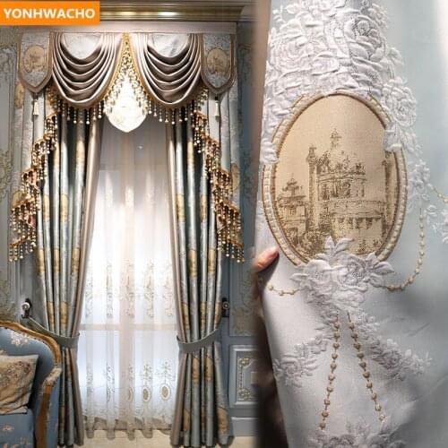 Custom curtains Custom curtains luxury high-precision jacquard living room blue cloth blackout curtain tulle valance drape B212