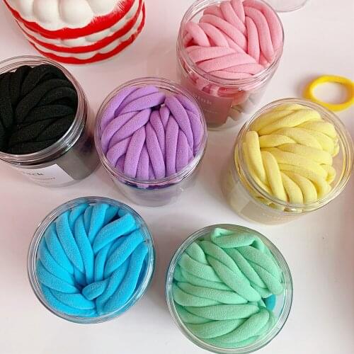 KENSHELLEY 50 High Elastic Seamless Cotton Hair Ties Simple Hair Rope Cand Color Ponytail Headband Scrunchies Hair Accessories
