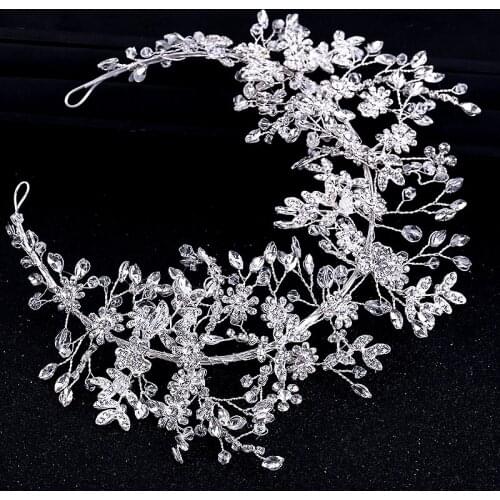 Luxury sparkly silver color crystal beads handmade crowns and tiaras headband wedding headpiece for bride women hair accessories
