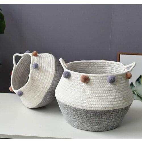 Hand-woven Storage Basket Cotton Rope Art Storage Bucket Simple Desktop Container Home Decoration Garden Flower Pot Planter