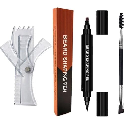 Beard Filling Pen Hair Beard Trim Templates Kit Barber Pencil With Brush Salon Facial Hair Engraving Eyebrow Tool