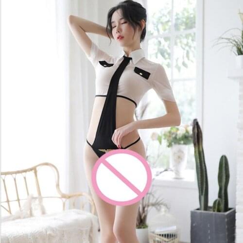 Even hanging neck conjoined hot policewomen uniform dress sexy underwear perspective passion temptation