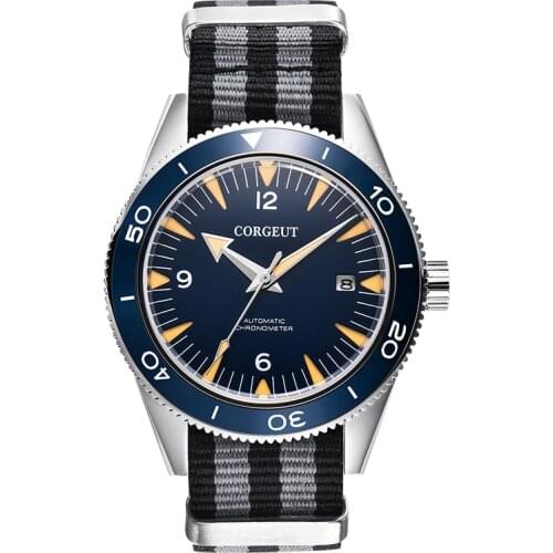 CORGEUT Fashion Brand Sports Automatic Mechanical Watch Sapphire Ceramic NH35 MIYOTA Nylon Belt Male Clock Relogio Masculino