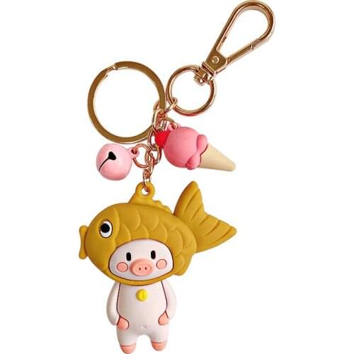 Cute Cartoon Doggy Cat Panda Lucky Animal Keychain Key Chain Women Kids Toys Rubber Trinkle Key Ring Chains Car Bag Charm D783