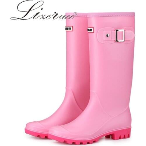 Outdoor Rubber Water shoes Womens Pure Color Rain Boots For FemalePunk Style Pink Rain Boots 36-41 Plus size