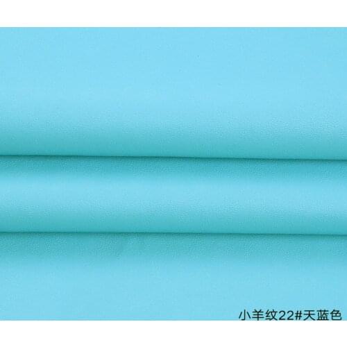 High Quality Micro Sheep pattern 22# Sky Blue PU Leather fabric with little elastic for DIY furniture bag material(50x69cm)