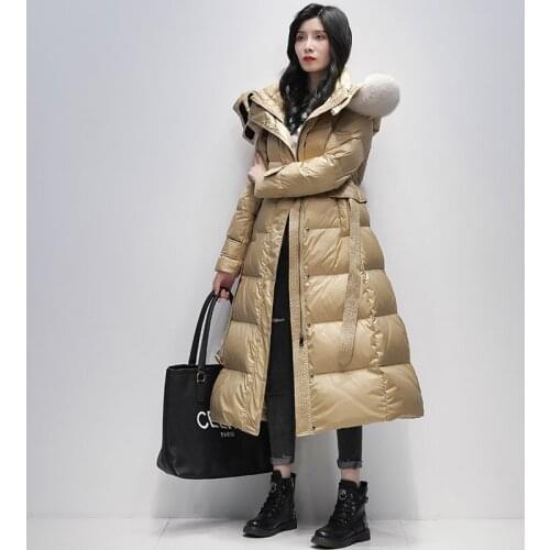 High Quality 90% White Duck Down Womens Down Jacket Fox Fur Collar Hooded Female Winter Parkas Warm Women Coats Casaco Zjt1234