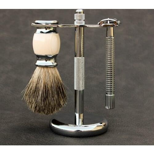 WEISHI 9306FL 11.5cm Long Handle Chrome Silver plated Double Edge Safety Razor with 5pcs blade
