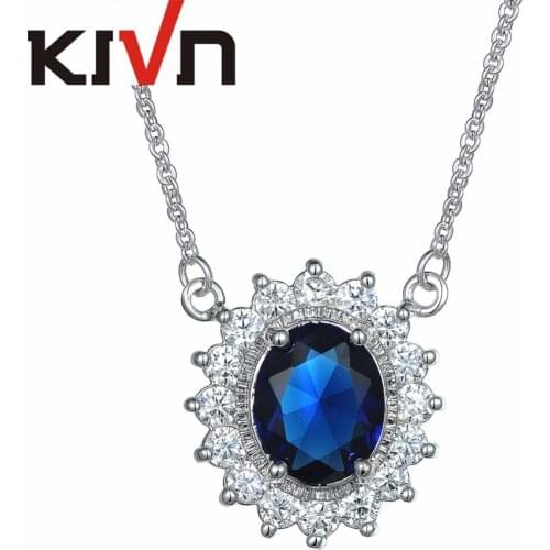 KIVN Jewelry Blue CZ Cubic Zirconia Womens Girls Princess Diana Bridal Pendant Necklaces Birthday Gifts 10pcs Lot Wholesale