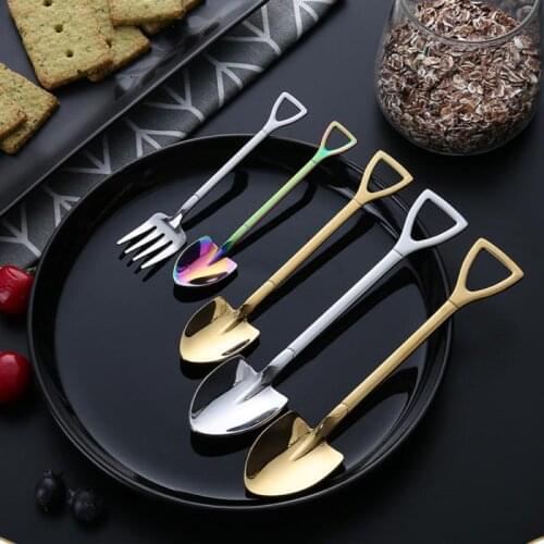 Stainless Steel Iron Shovel Spoon Coffee Ice Cream Spoon Fork Engineering Shovel Retro Cute Spoon Kitchen Gadget Cutlery
