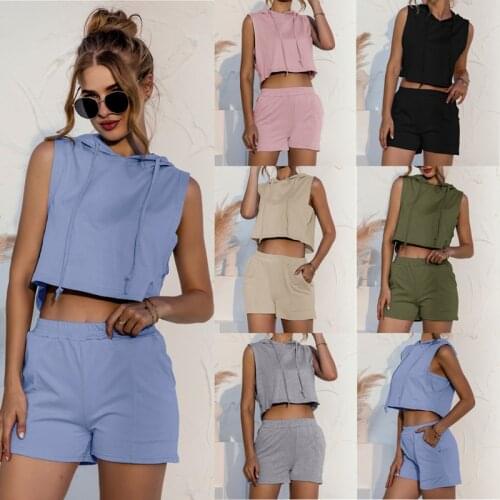Plus Size 2 Piece Sets Womens Outfits Fashion Womens Summer Suit Casual Pockets Hooded Crop Top Shorts Sets Womens Tracksuit