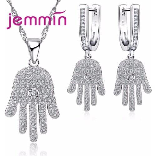 Hands Shaped 925 Sterling Silver Fine Jewelry Sets Trendy Engagement Wedding Pendant Necklace +Earrings for Women