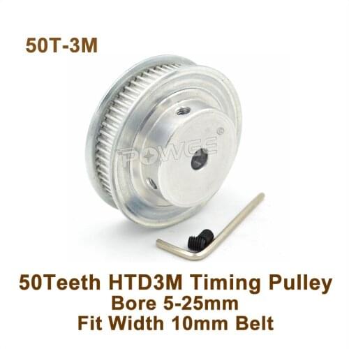 POWGE 50 Teeth 3M Timing Pulley Bore 5-25mm Fit W=10mm 3M Synchronous Belt 55T 55Teeth HTD3M Timing Belt Gear CNC