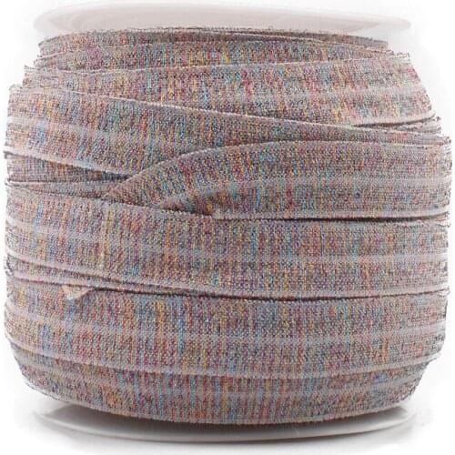 1PC=50Y 5/8"=15MM OEM Highly-flexible Elastic Glitter Velvet Ribbon Ornaments Solid Metallic Nylon Band for Hair Accessories