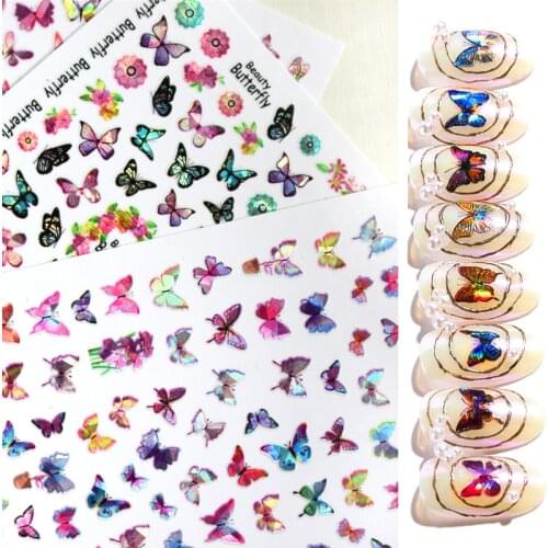 10PCS DIY Laser Butterfly Nail Art Sticker 3D Flower Maple Leaf Nail Slider Colorful Butterfly Nail Art Decoration Decal