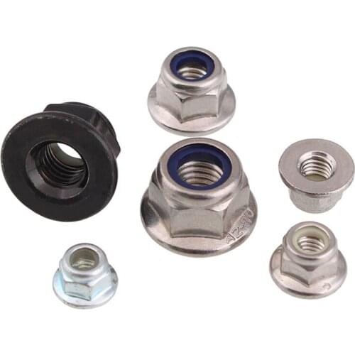 2/10pcs Hex Flange Nylon Insert Lock Nut M3 M4 M5 M6 M8 Carbon Steel Rivnut Self-locking Nylock Locknut