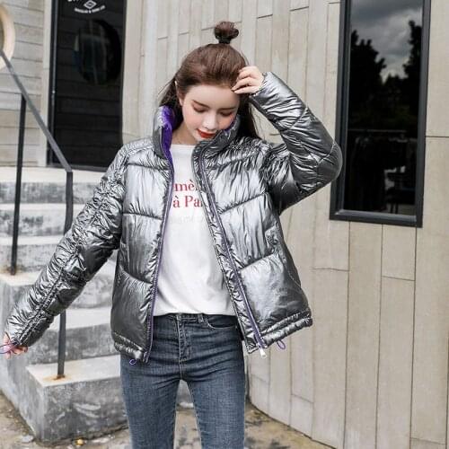 2019 Winter Glossy Down Parka Womens Jackets large sizes 2XL Winter Warm Silver Thick Parka Loose Coat Winter Jacket Outerwear