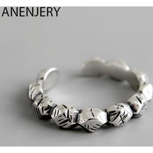 925 Sterling Silver Irregular Section Wave Thai Silver Ring Handmade Polygon Opening Ring For Women Jewelry S-R604