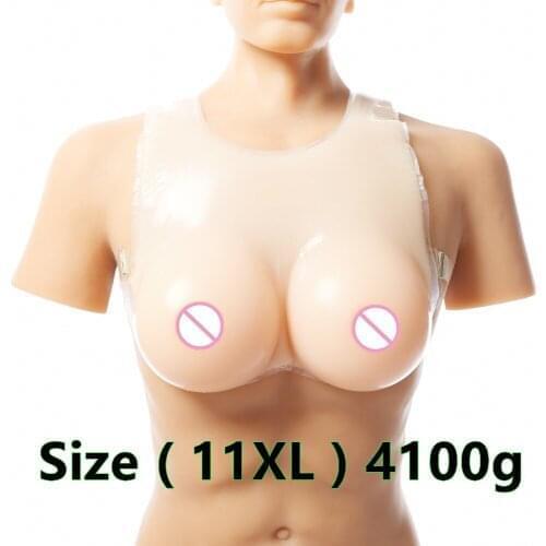 4100g Beige Collar straps fake breasts Strap-On Silicon Breast Form Full Boobs Cross Dresser False Boobs Enhancer