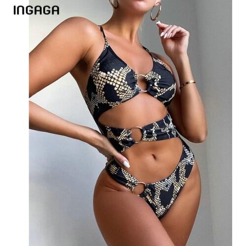 INGAGA Cut Out One Piece Swimsuits High Cut Swimwear Womens Snake Bodysuits Push Up Bathers 2021 New Ring Bathing Suits