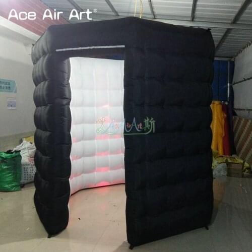 Black outside white inside inflatable led octagonal photo booth,trade show pavilion tent with Curtains cheapest sale