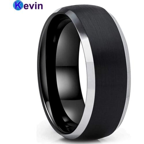 Black Tungsten Wedding Band For Men Women With Shiny Beveled Edges 6MM 8MM Comfort Fit