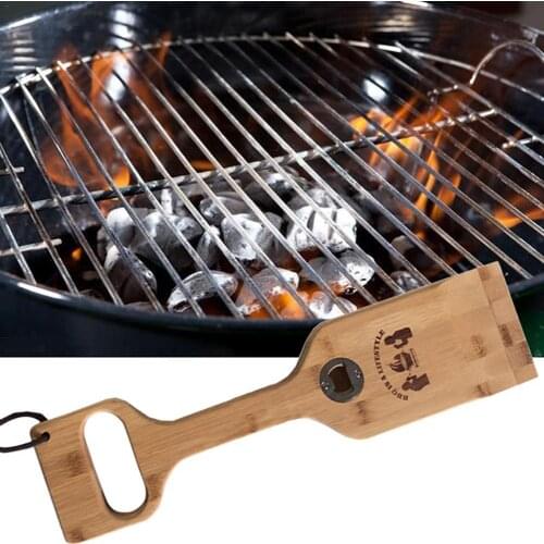 Wooden Scraper BBQ Grill Cleaner Beer Bottle Opener Cleaning Dust Remover Tool For Kitchen BBQ Suppies