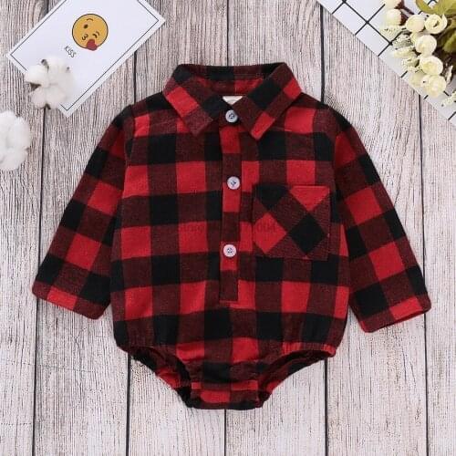 DHL 50pcs Newborn Kids Baby Girl Boy Christmas Red and black Plaid Pure Cotton Romper Long Sleeve Jumpsuit Outfits Clothes