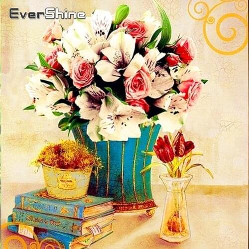 EverShine Diamond Mosaic Flower Pictures Of Rhinestone Diamond Beaded Painting Home Decoration Diamond Embroidery Cross Stitch