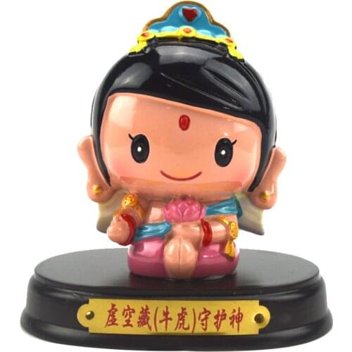Feng Shui Cartoon Buddha Ornament Chinese Zodiac with Wood Base Ox & Tiger G1912-8