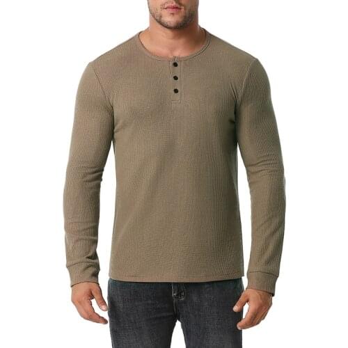 Solid Color T Shirt Men Hipster Waffle Cotton Tshirt Men Slim Long Sleeve T-shirt Male Work Streetwear Casual Tee Shirt Homme