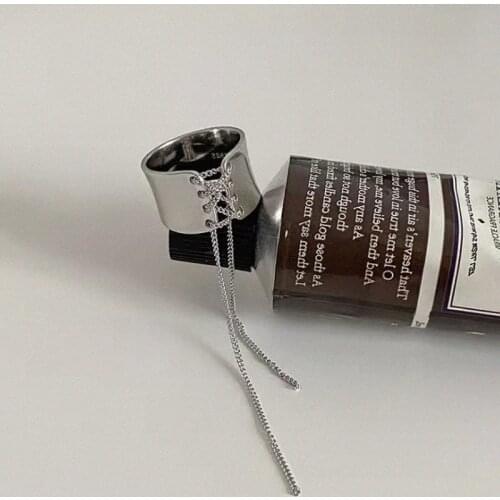 Unique Design Metallic Strap Chain Wide Rings for Women Silver Color Metal Long Chain Knotted Charm Ring Statement Jewelry Gift