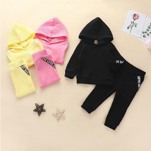 2 Pieces Autumn Baby Suit Letter Print Long Sleeve Hooded Top and Trousers Baby Girls Clothes Girls Sports Clothing Set 1-4Years