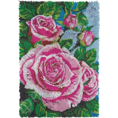 Latch Hook Pink Flower Cushion Kits Pillow Mat DIY Craft Patterns Cross Stitch Needlework Crocheting Cushion Embroidery