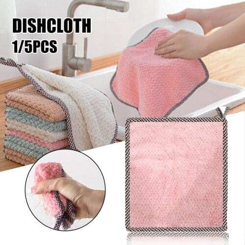 Multipurpose Kitchen Towel With Hanging Ring Thickened Soft Water Absorb Towel Cleaning Tool Cleaning Cloths Household Cleaning