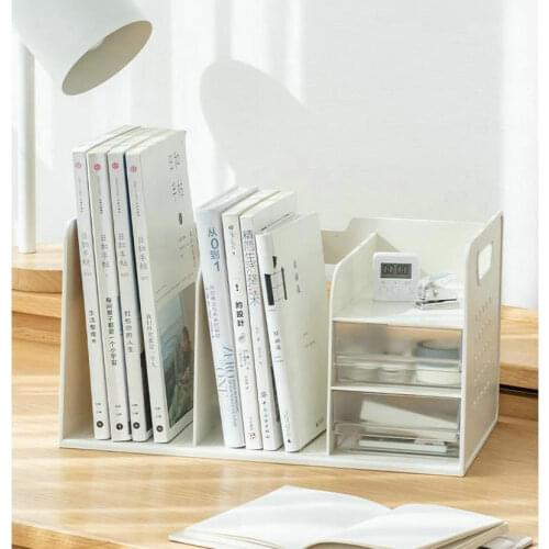Multifunction Book Holder Office Desk Organizer Stationery Storage Book Shelf With Drawer